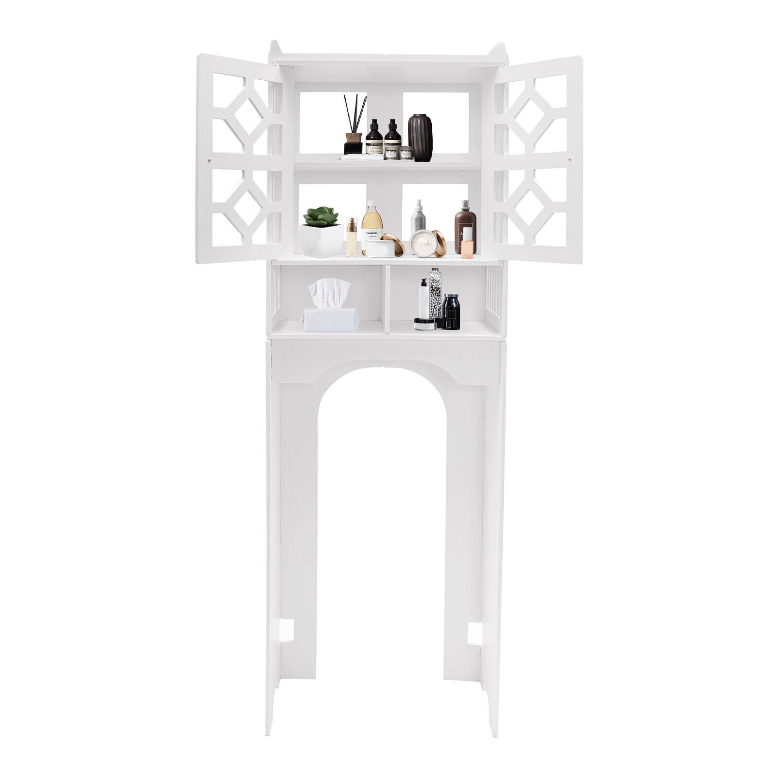 Over The Toilet Storage Cabinet, 4 Tier Bathroom Organizer w/ Raised Leg 48*23*150cm for Tissues, Cosmetics, Lotions