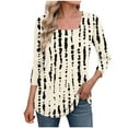 thumbnail image 2 of JTZGDY Womens Plus Size Tops Casual 3/4 Sleeve Shirts Square Neck Cute Summer Floral Tops Trendy Loose Blouses Soft Comfy Three Quarter Length Oversized Crewneck Tees Beige#02 XL, 2 of 6