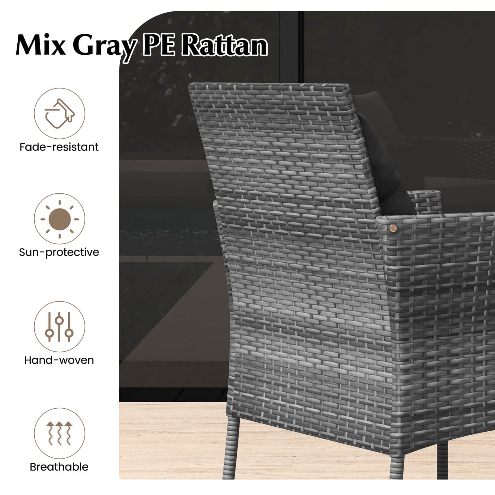 Costway 3 PCS Patio Furniture Set with Cushioned Patio Chairs & Tempered Glass Coffee Table Black