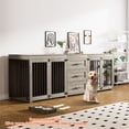 thumbnail image 3 of Rophefx 95.4" Dog Crate Furniture for 2 Dogs,Large Kennel with 3 Drawers and 4 Bowls,Wooden Heavy Duty Indoor Dog House,Grey, 3 of 10