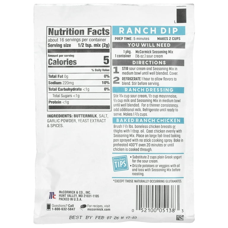McCormick Ranch Dressing Seasoning Mix, 1.25 oz