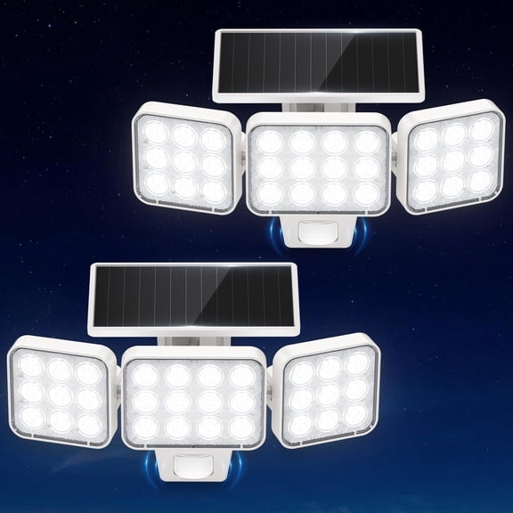 Solar Lights Outdoor Motion Sensor, 3500LM Bright Flood Outdoor, Adjustable & Upgrade Glass Panel, Wireless LED Powered Security Spot Waterproof for Yard-2Pack, White