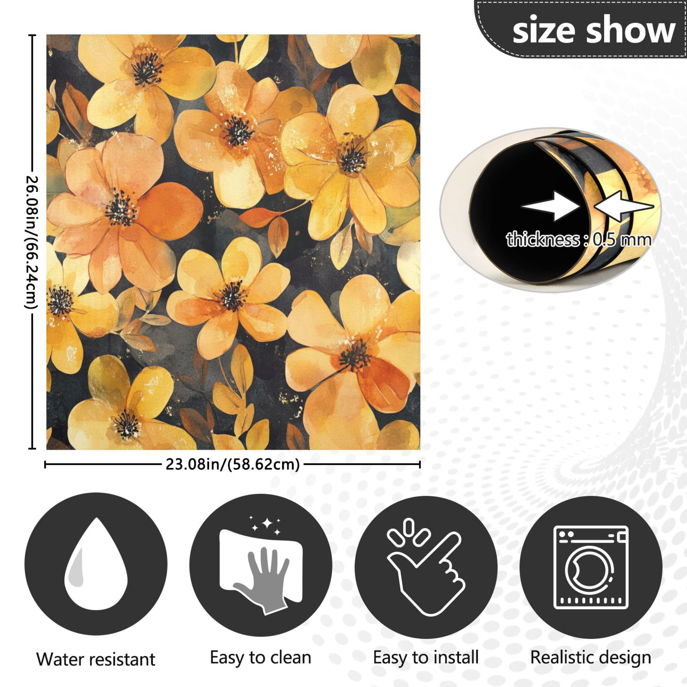 Dishwasher Magnetic Sticker 23x26 Inch Refrigerator Magnetic Sticker Washing Machine Magnetic Sticker Kitchen Panel Magnetic Sticker Home Decor Cartoon Gold Flowers