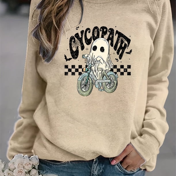 Sudadera Con Estampado De Fantasmas De Halloween, Sudadera Informal De Manga Larga Con Cuello Redondo, Ropa De Mujer