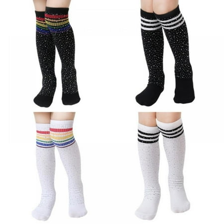 

4 Pairs Kids Girls Sparkle Socks Rhinestone Stocking Shiny Socks Over Knee High Stocking Toddler Children Long Casual Socks