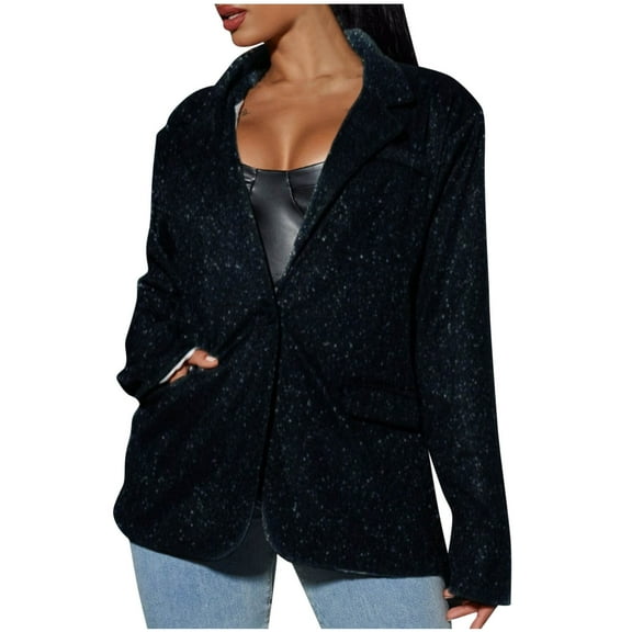 Ahdbta Blazers Jackets for Women Single Breasted Fashion Sequin Coats Dressy Casual Notch Lapel Long Sleeve Outwears with Pockets