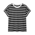 thumbnail image 2 of Oksale Women Striped Summer Tops Casual Crewneck Cotton Shirts Soft Comfortable Lightweight Short Sleeve Basic Tees Black S, 2 of 8