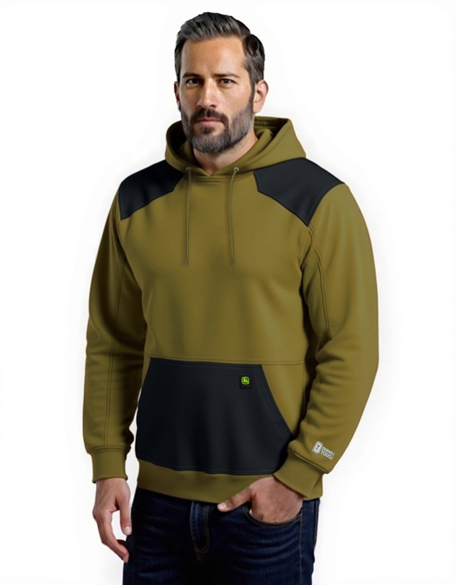 John Deere Men’s Reinforced Pull Over Fleece Hoodie With Nylon Trim, Sizes S-3XL