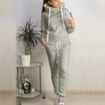 thumbnail image 2 of IROINNID Tracksuit For Women 2 Pieces Set Reduced Women Fashion Solid Color Casual Sweatshirt Fleece Leather Patch Sweatshirt Two-Piece Set Jogging Suit,Gray, 2 of 7