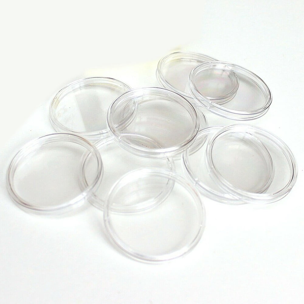 100Pcs Clear 32mm Coin Storage Boxes PS Capsules Portable Round Coin Holders