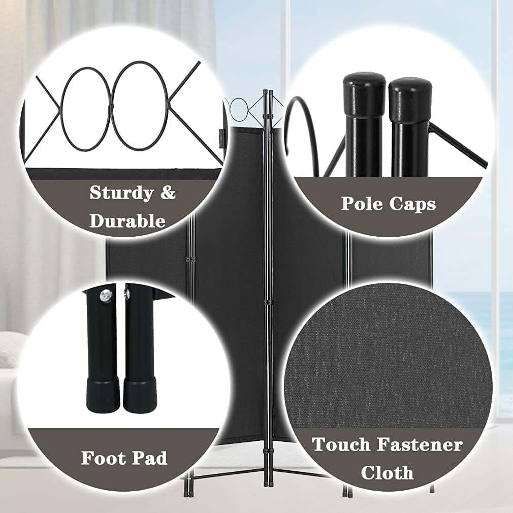 Dkelincs 4 Panel Room Divider 6.8FT Folding Privacy Screen Portable Steel Frame Partition Wall Divider, Black