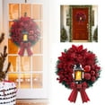 thumbnail image 2 of Christmas Wreath with Red Poinsettias, Illuminated Black Lantern, Red Berries and Bows, Festive Decor for Front Door and Home Decorations - B, 2 of 6