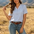 thumbnail image 4 of Uootdi Women's Striped Blouses Short Sleeve Notch Neck Button Placket Tops Everyday Style Comfortable Loose Fit Tees Gift, 4 of 7