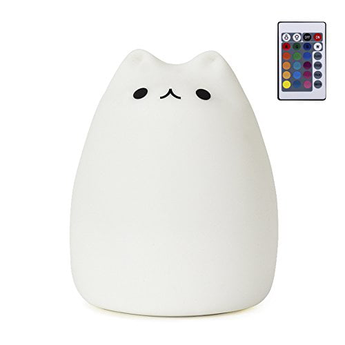 NeoJoy Cat Kids Night Light with Remote Control Baby Nursery Night Light Silicone Kitty Beside Lamp Christmas Gift Ideas for Toddler Children