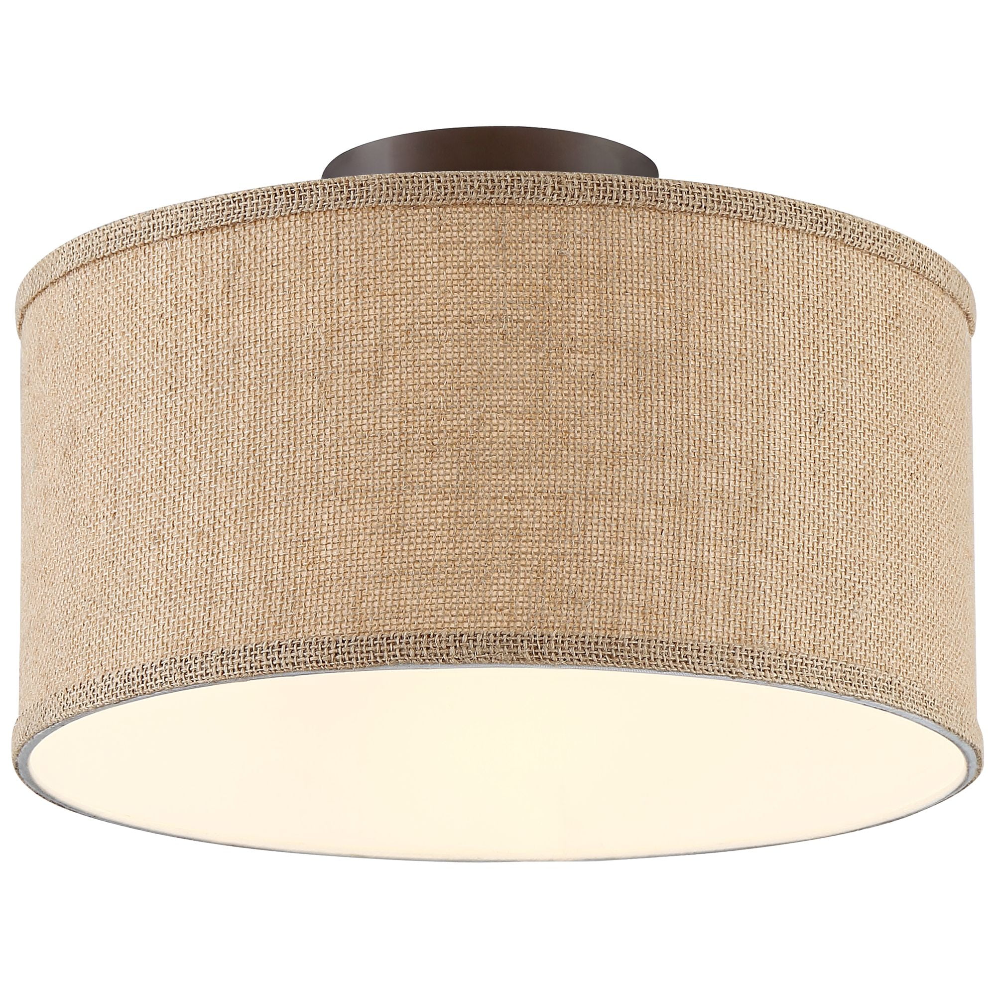 360 Lighting Adams Modern Ceiling Light Semi Flush Mount Fixtures 14" Wide Set of 2 Bronze Burlap Fabric Drum Shade for Bedroom Kitchen Living Room