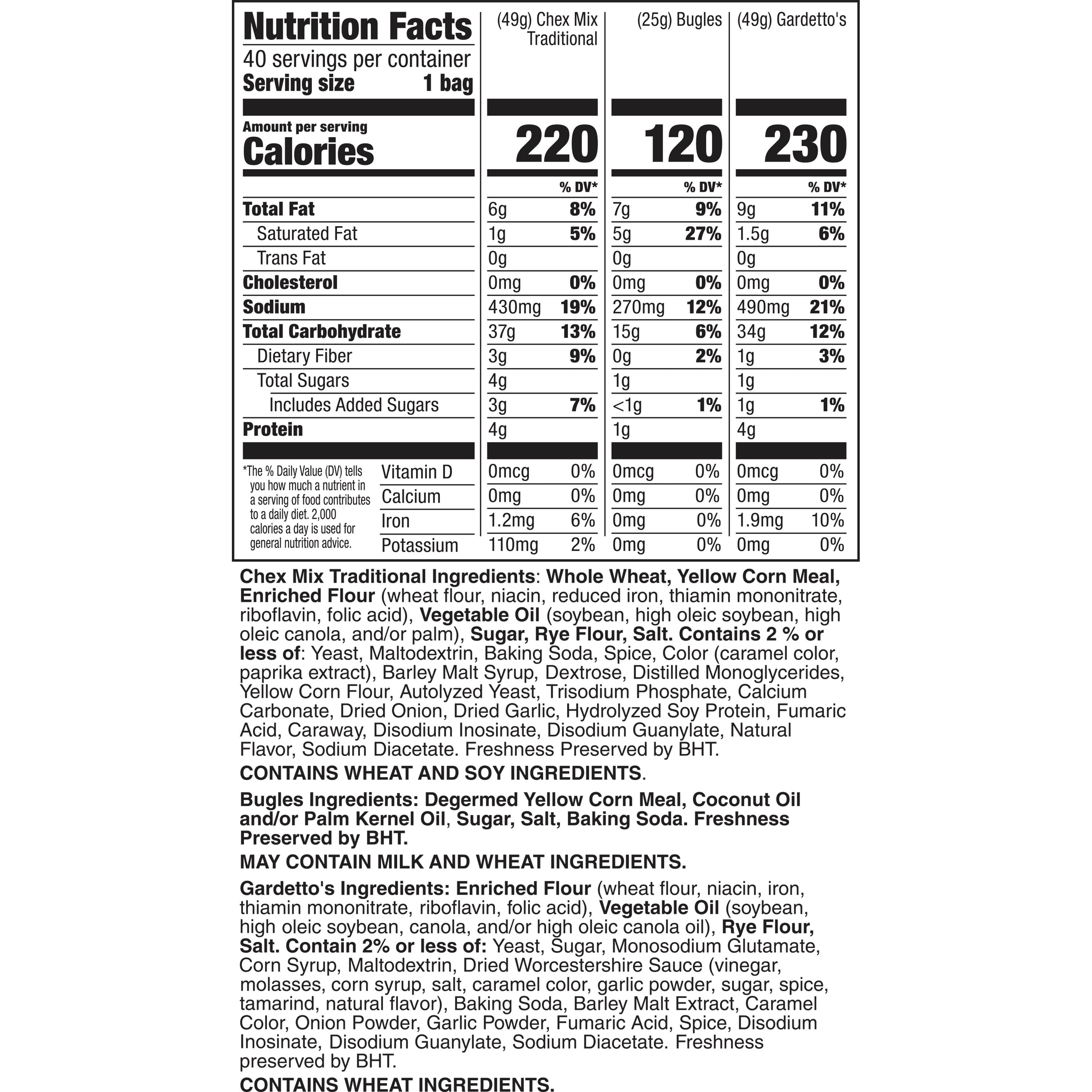 Bugles Chex Mix Gardetto's Family Favorites Variety Pack, Snack Bags, 40 ct