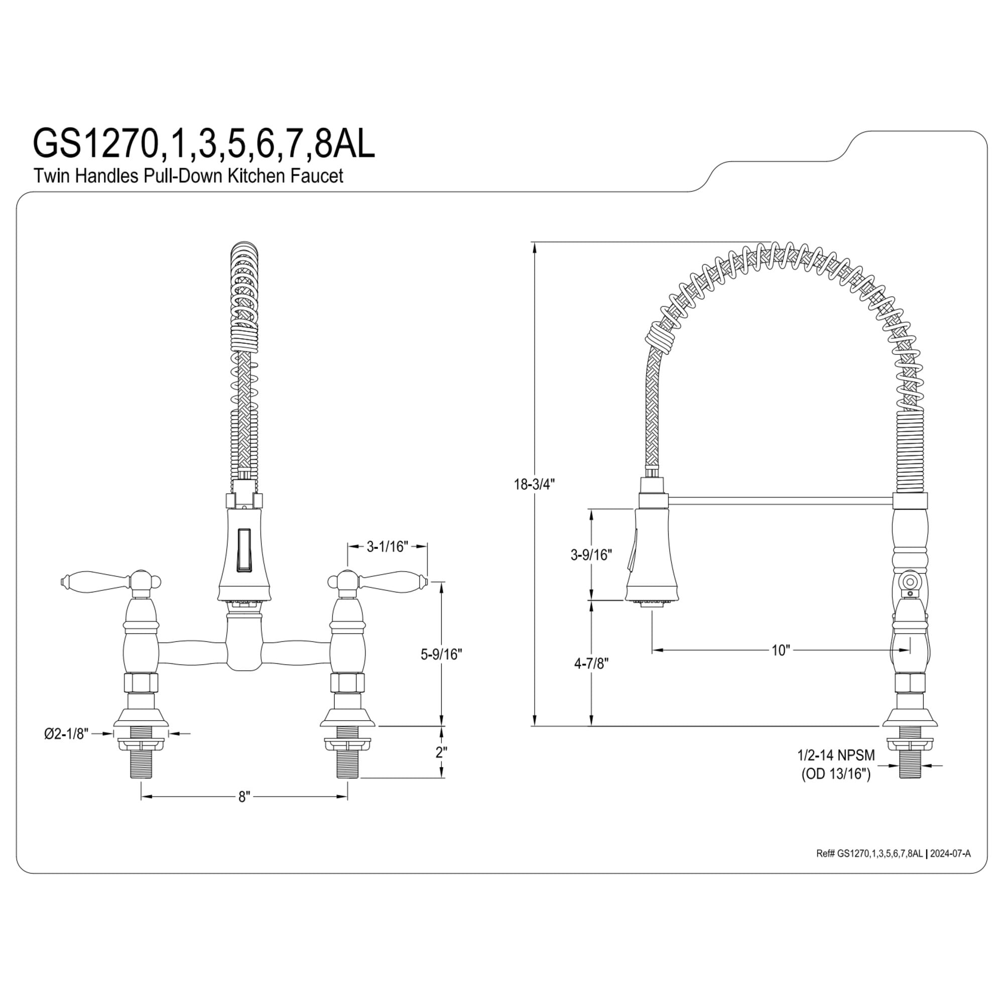 Gourmetier GS1277AL Heritage Double-Handle Deck-Mount Pre-Rinse Bridge Kitchen Faucet, Brushed Brass