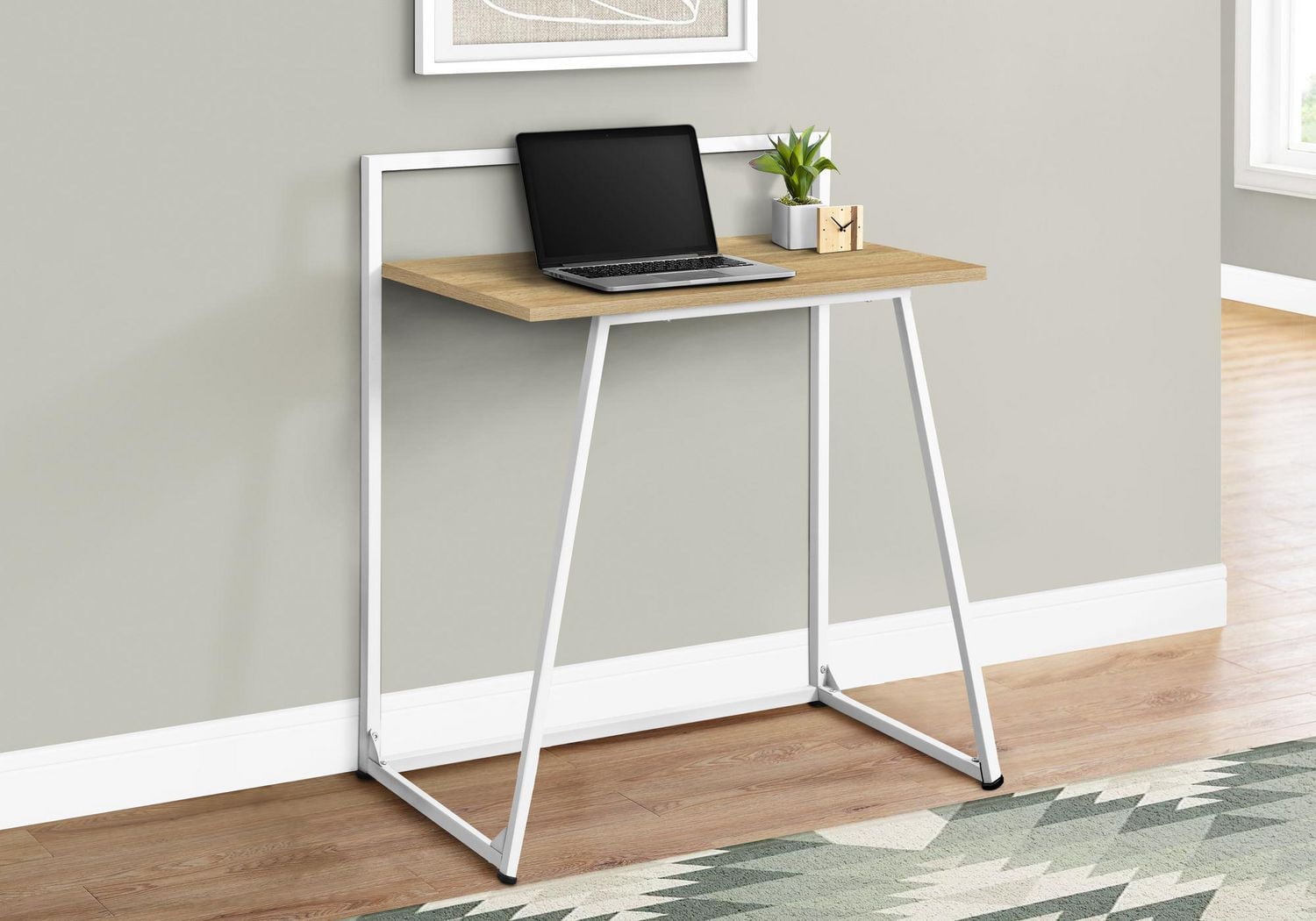Monarch Specialties Computer Desk, Home Office, Laptop, 30"l, Work, Metal, Laminate, Natural, White, Contemporary, Modern