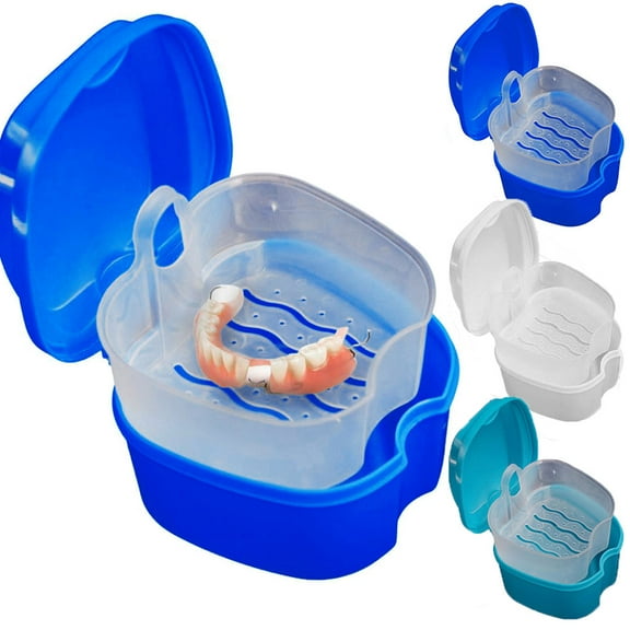 Zhaomeidaxi Denture Case, Denture Bath Box Case Dental Orthodontic Retainer, False Teeth Storage Case Box with Strainer