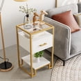 thumbnail image 2 of Mid Century Nightstand, Modern End Table with Storage Drawer and 3-Tier Storage & Tempered Glass Top, Bedside Furniture with Steel Frame for Bedroom, Dorm, Easy Assembly, 2 of 9