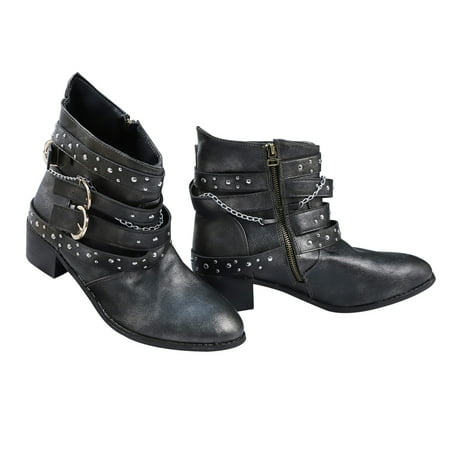 

Ykohkofe Fashion Women s Shoes Breathable Chunky High Heels Retro Zipper Short Boots Green 6.5-7