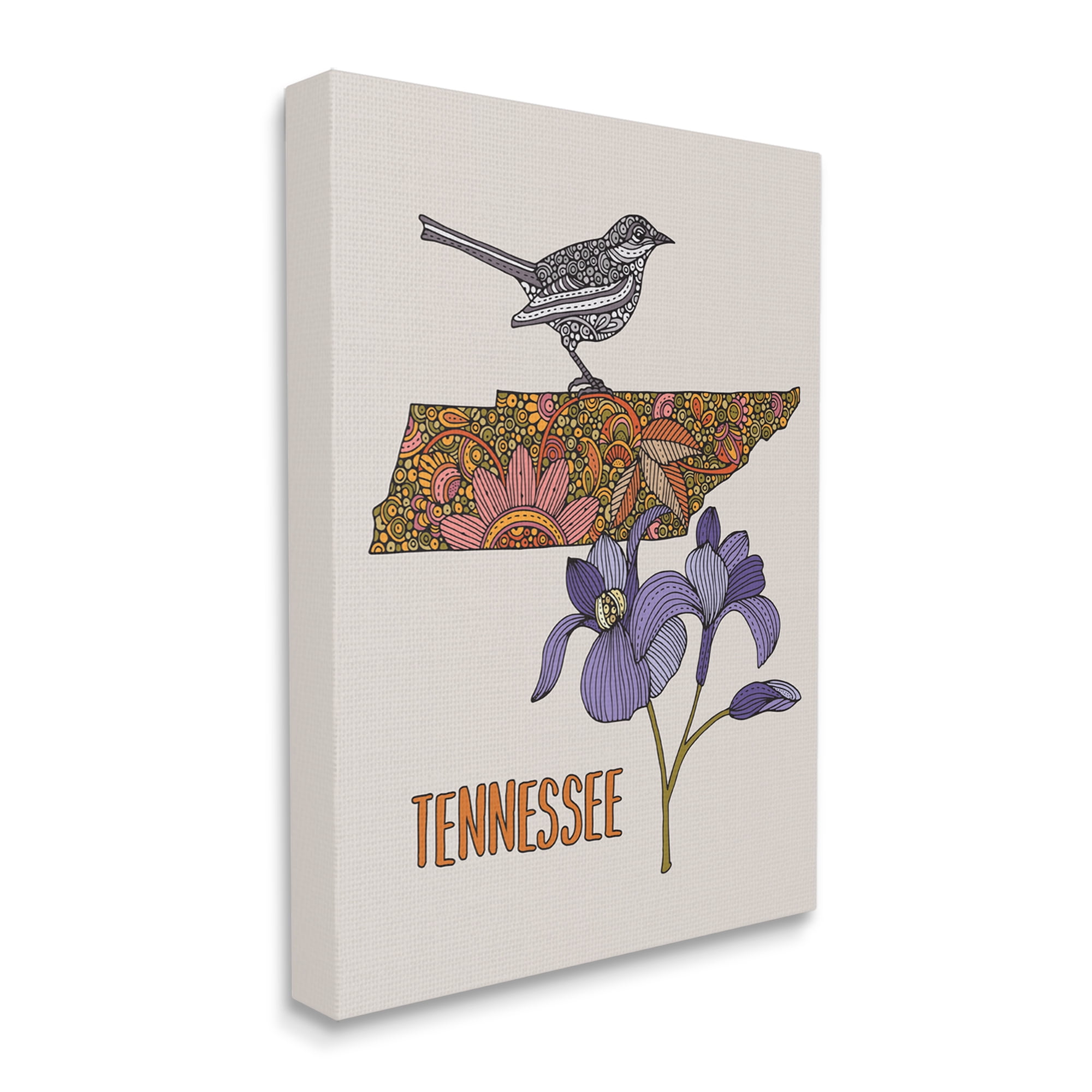 Stupell Industries Intricate Tennessee State Iris Floral Pattern Bird Graphic Art Gallery Wrapped Canvas Print Wall Art, Design by Valentina Harper