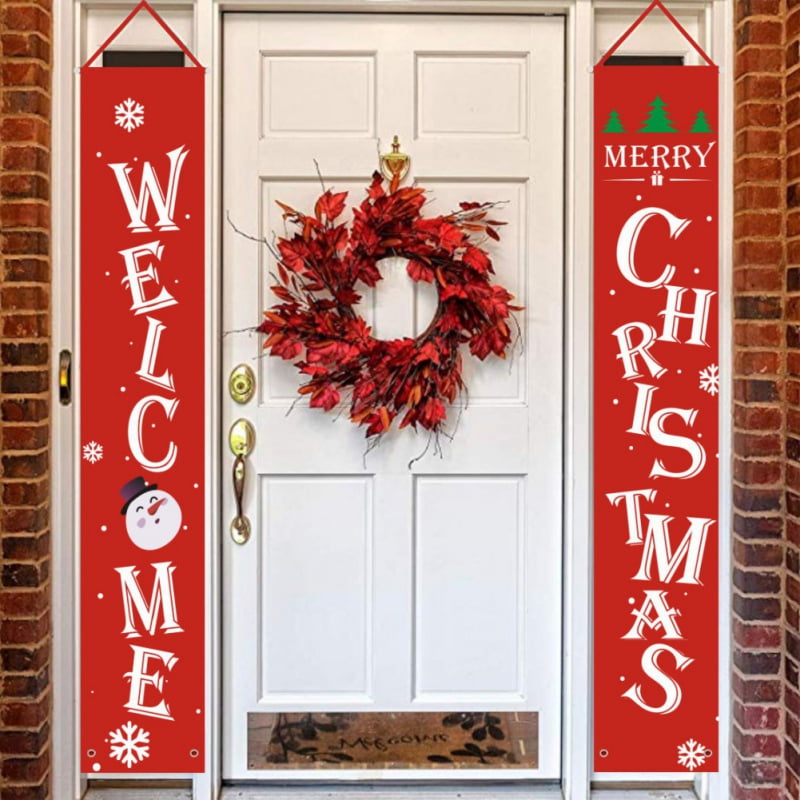 Merry Christmas Door Banner Set Xmas Flags Party Hanging Ornament Store Decor yu