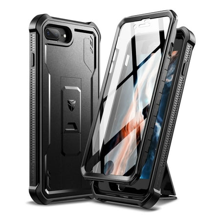 Dexnor iPhone 8 Plus Case, iPhone 7 Plus Case, [Built in Screen Protector and Kickstand] Heavy Duty Military Grade Protection Shockproof Phone Case for Apple iPhone 8 Plus & 7 Plus (Black)