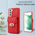 thumbnail image 3 of SaniMore for Samsung Galaxy S21 FE PU Leather Case, Multi-Functional Metal Snap Wallet Cover with Card Slot & Kickstand Shoulder Strap Full Body Protective Shell for Samsung S21 FE, Red, 3 of 10