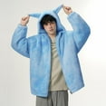 thumbnail image 2 of Mrmaere Men's Hooded Fuzzy Jacket Bunny Ear- Texture Warm Casual Outerwear for Daily & Leisure Wear Sky Blue XXL, 2 of 7
