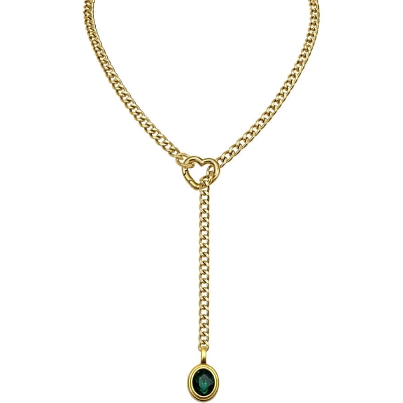 DESIGNICE Heart Slip Chain Necklace for Women, Cuban Chain with Removable Heart O-Ring and Crystal Pendant, Adjustable Y Lariat Necklace Stainless Steel Heart O-Ring Adjustable Lariat Y-Necklace