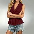 thumbnail image 6 of Stamzod Blazers for Women Business Casual Summer Sleeveless Dress Jacket V-Neck Lapel Ruffled Blazer with Bow Pockets Wine L, 6 of 7
