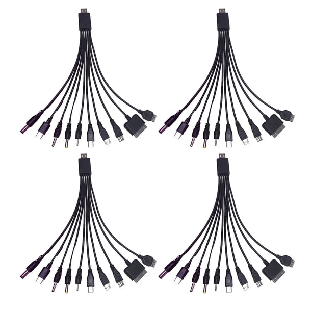 Cable de carga multidispositivo 10 en 1 de 23 cm, PVC, antienredos, universal, de alta resistencia, para la mayoría de teléfonos.