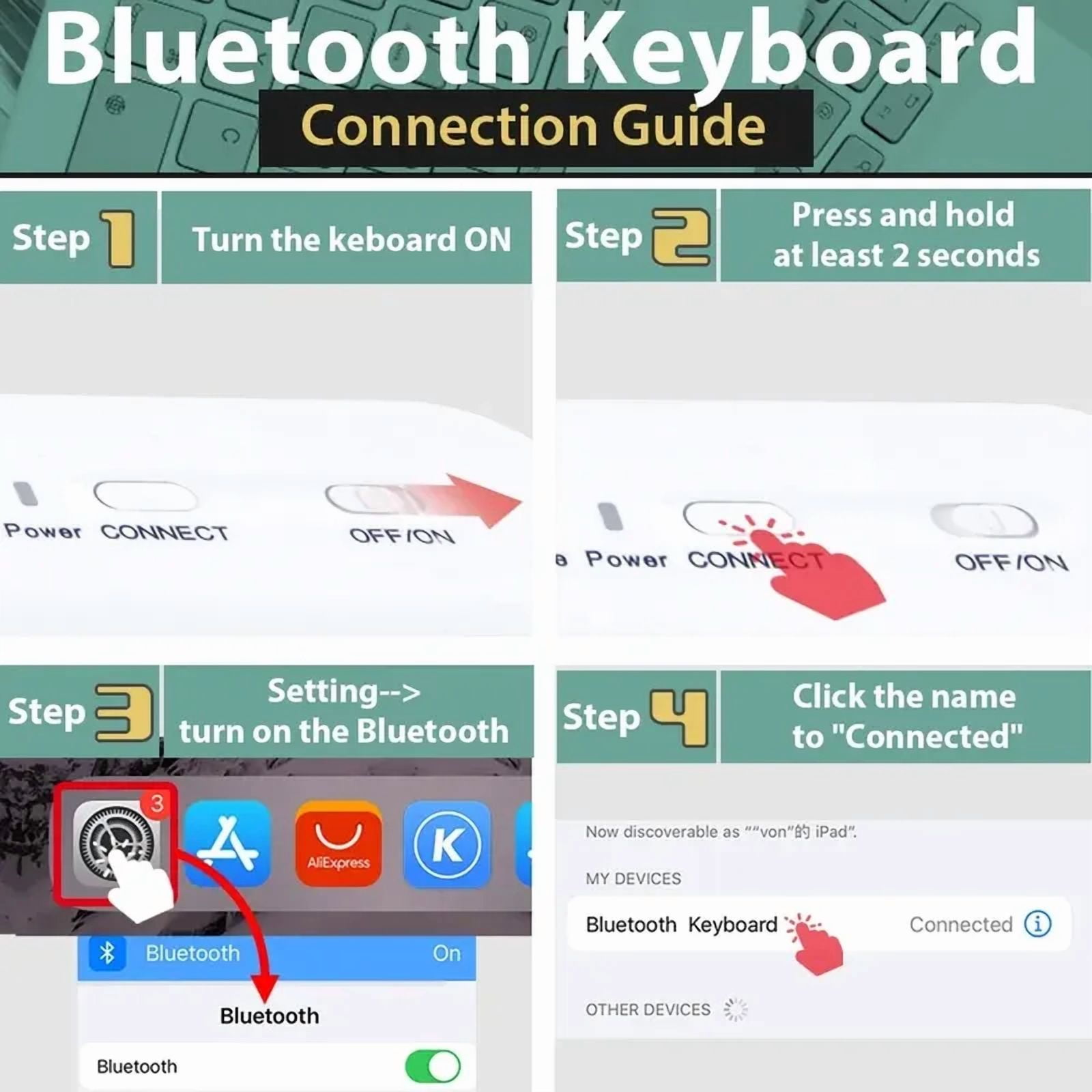 Universal Wireless Bluetooth Mouse BT English Keyboard For iPad 10th Air 2 Generation Phone Tablet Portable For Xiaomi Android