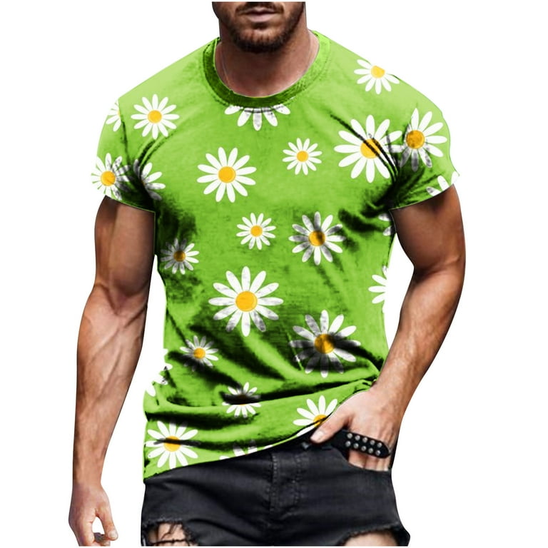 Simplmasygenix Clearance Shirts Tops Men Casual Round Neck Flower