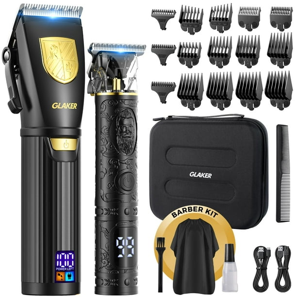 GLAKER Cortapelos para hombres profesional, cortapelos inalámbricos para corte de pelo, cortapelos para hombre y kit de recortadora para peluquero con pantalla LED 15 peines guía