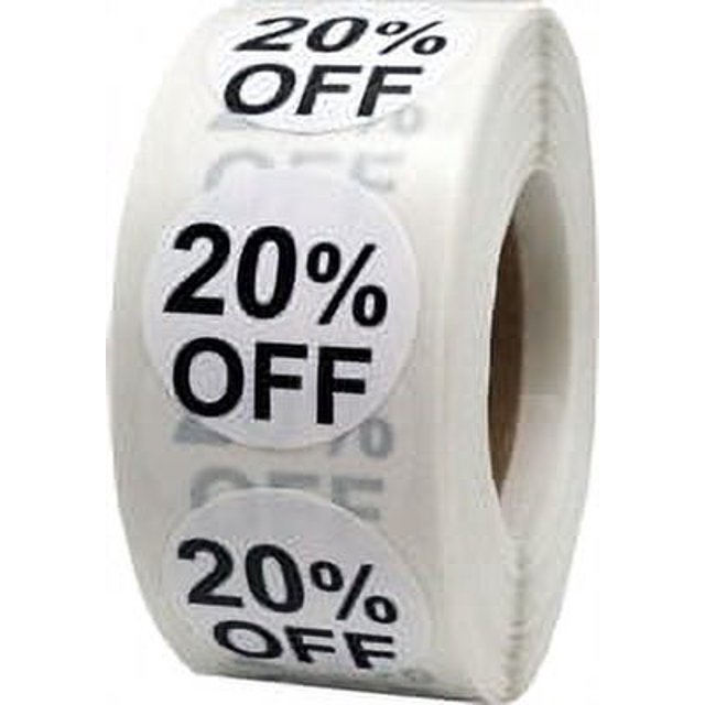 White 20%Off Circle Stickers | 0.75" Inch Round | 500 Pack