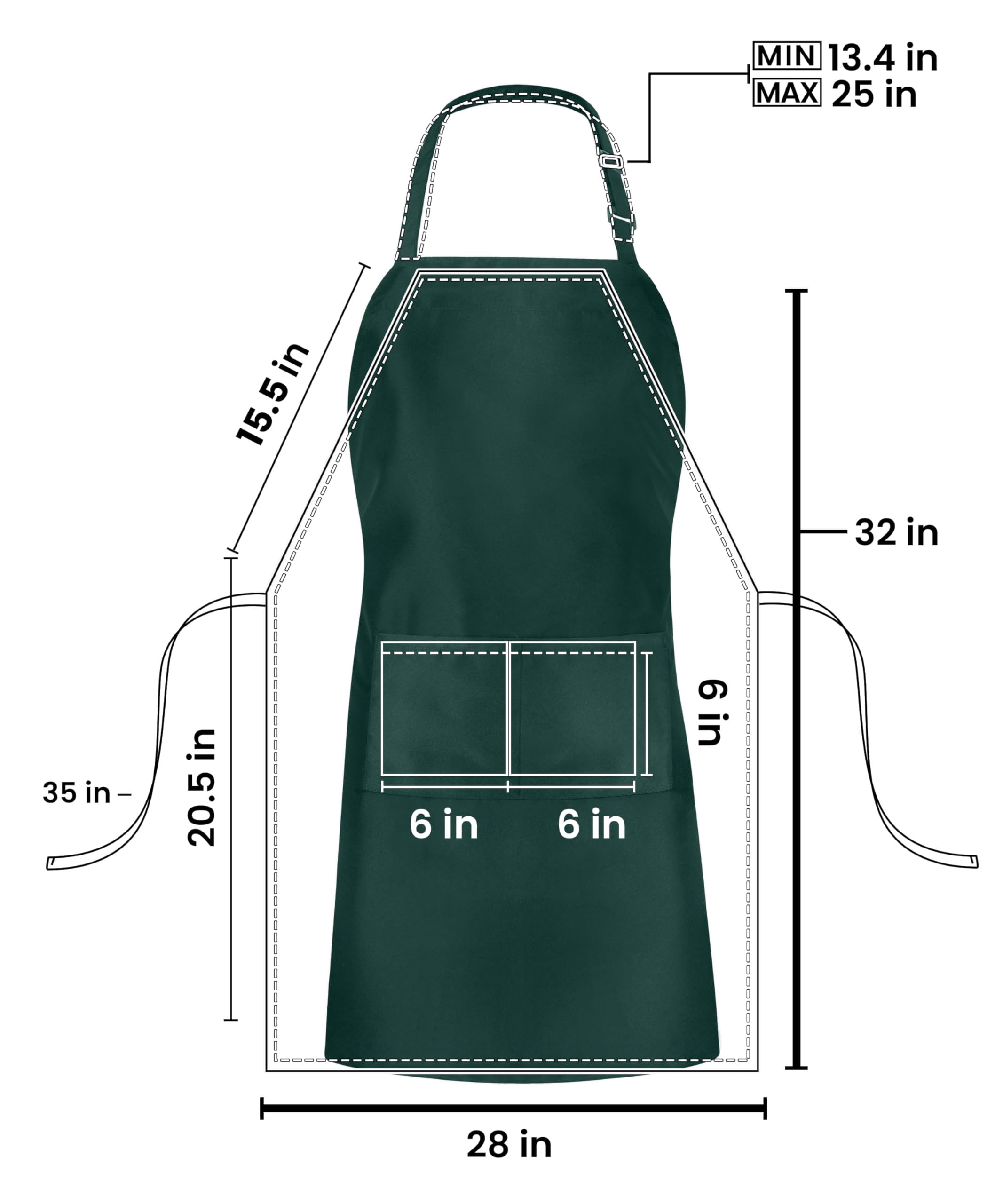 Utopia Kitchen 10 Pack Bib Apron, Unisex Adjustable Aprons with 2 Pockets, Waterdrop Resistant Cooking Kitchen Chef Apron for Men Women, Green