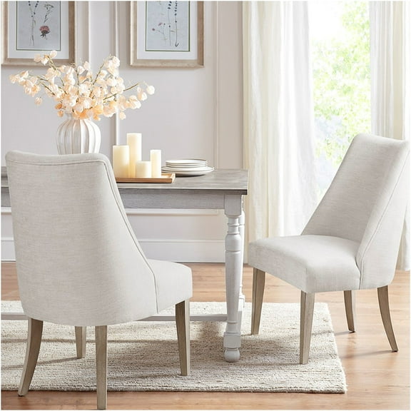 JERFIT Farmhouse Upholstered Dining Chairs Set of 2, Ivory Side Chairs with High Back and Solid Wood Legs for Kitchen Dining Room