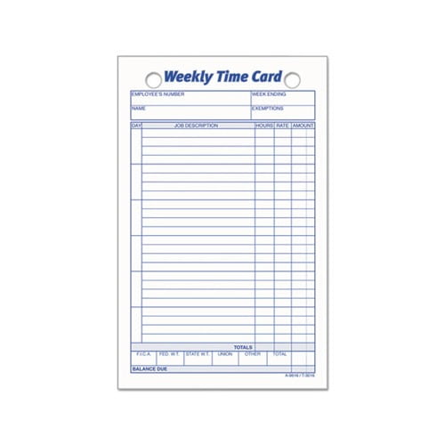 Employee Time Card Weekly, 4 1/4 x 6 3/4, 100/Pack
