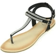 thumbnail image 1 of Alpine Swiss Womens Rhinestone T-Strap Sandals Ankle Strap Flat Summer Shoes, 1 of 6