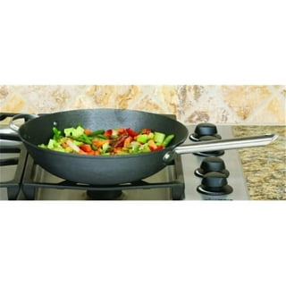 Iron Wok with Lid, Energy Concentrating Pot Bottom, Small Wok Pan, All In 1  Frying Wok Flat Bottom, Iron Tone Wok with Trapezoidal Texture, Iron Wok  Steamer for Electric Induction: Home & Kitchen 