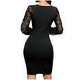 thumbnail image 5 of Aloohaidyvio Women's Lace Long Sleeve Dress V-Neck Elegant Tight Folds Cocktail Dresses, 5 of 6