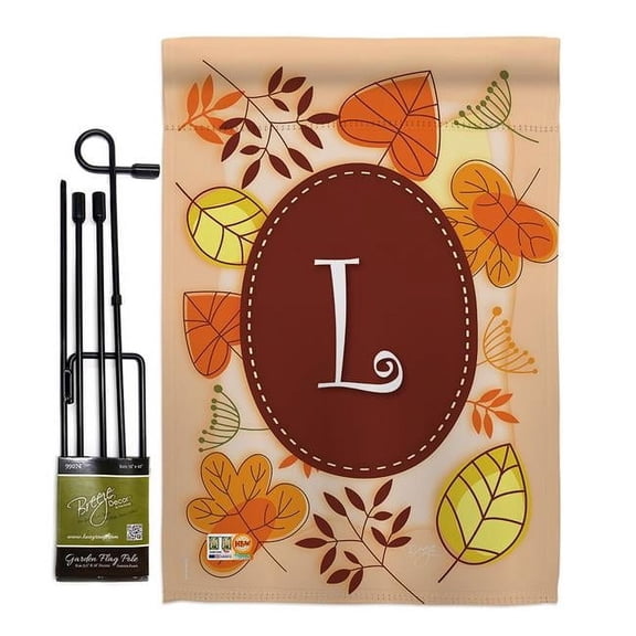 Breeze Decor BD-HA-GS-130038-IP-BO-D-US09-BD 13 x 18.5 in. Autumn L Initial Fall Harvest & Impressions Decorative Vertical Double Sided Garden Flag Set with Banner Pole