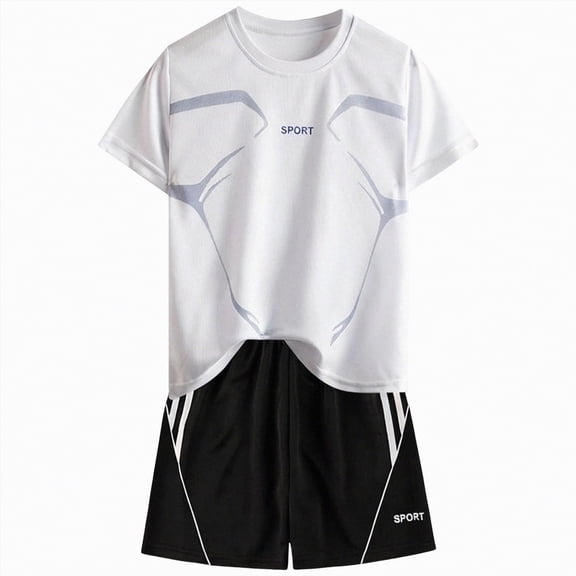 TOWED22 Active Boys Short Sets - 2 Piece Crewneck Short Sleeve T-Shirt and Shorts Boys Athletic Sets White,15-16 Y