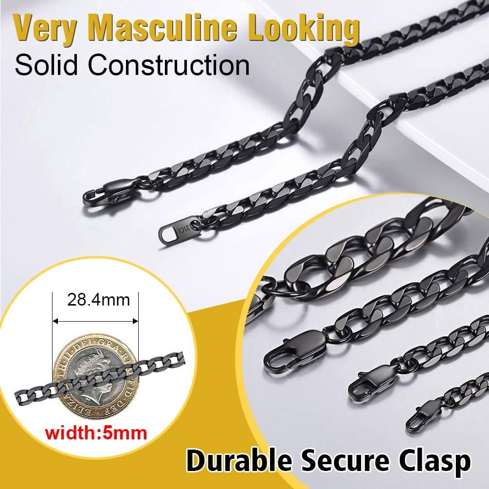 Come Gift Box L:36cm-76cm Black/Silver/Gold Tone Stainless Steel Cuban Chain Necklaces for Men Women W:4mm-13mm Hypoallergenic Jewelry Nickel-Free