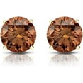 thumbnail image 3 of beryl_creation 1.00 Ct Round Cut Brown Diamond Push Back Stud Earring's 14K Yellow Gold Plated 925 Sterling Silver For Women's, 3 of 3
