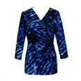thumbnail image 6 of Women's Solid/Print V Neck 3/4 Sleeve Knit Front Drape Wrap Jersey Tops Side Shirring Blouse&nbsp;( Ocean prints), 6 of 8
