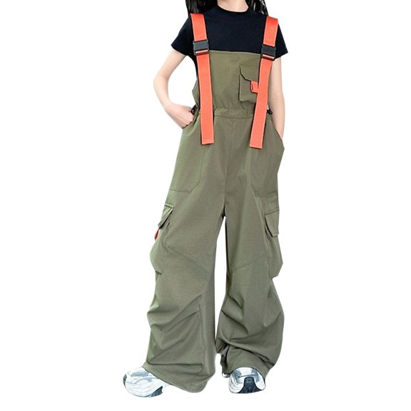 Coerni Girls Cargo Overalls Contrast Color Adjustable Buckle Straps Trendy Baggy Jumpsuit Teen Versatile Techwear Cool Hip Pop Streetwear