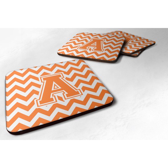 Letter A Chevron Orange and White Foam Coaster Set of 4